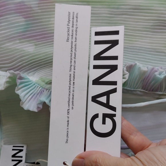 GANNI Dress, NWT, Pastels, Micro-Pleats, Ruffles, Size 14 - Picture 3 of 15